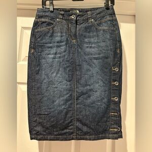Mexx Dark Blue Denim Pencil Skirt with Button and hanging chain Detail